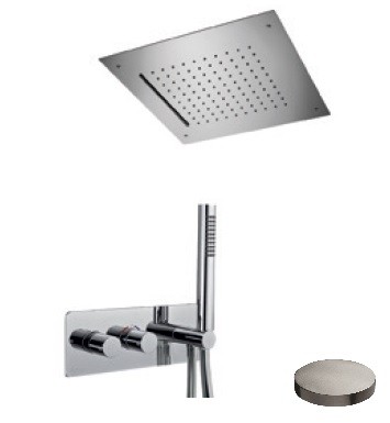 Внешняя часть встраиваемого термостатического комплекта, интегрированный душевой комплект + верхний душ из нержавеющей стали, винтовое крепление, функции водопада/дождя 430x430, Giulini Termostatici, никель матовый арт. 8279/98EPNKO