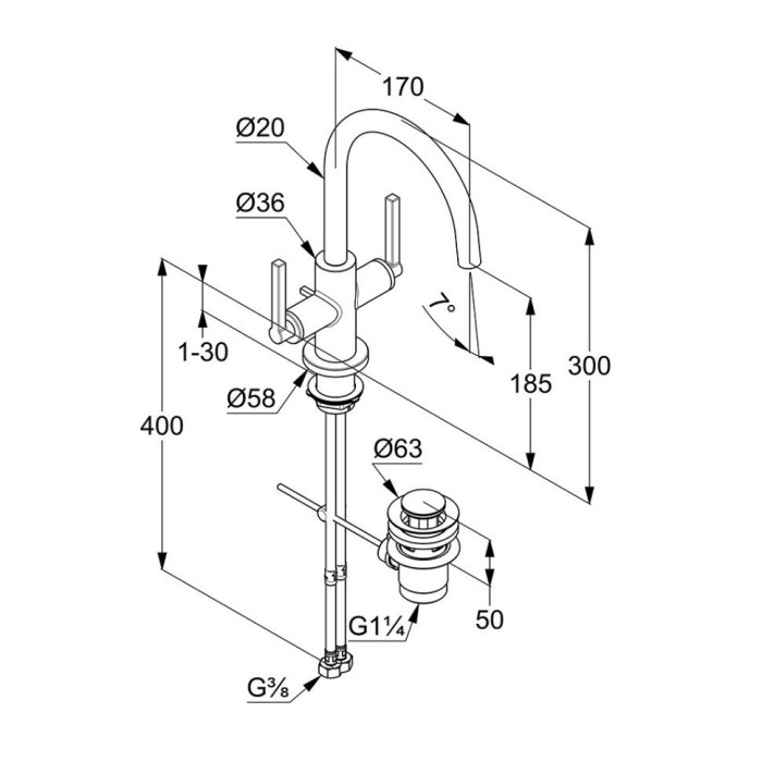 Смеситель для умывальника, nova fonte Kludi, хром - 201180515