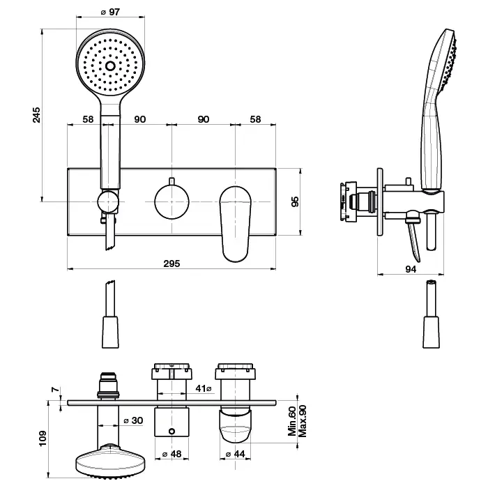 Fima Carlo Frattini Смеситель для душа, встраиваемый, на 2 источника, с ручным душем, Spot, F3019WX2CR цвет: хром