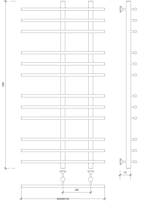 Полотенцесушитель водяной латунный 120x20x70 Турин 3 (бронза) Secado арт. 4673739250273