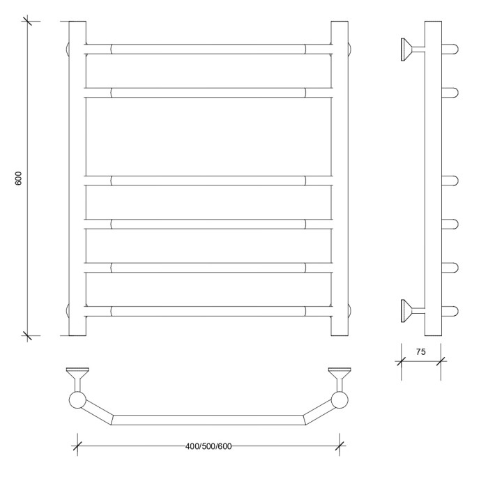 Полотенцесушитель водяной 60x40 Агата 5 (черный) Secado арт. 4673739223666