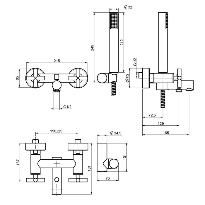 Fima Carlo Frattini Смеситель для ванны внешнего монтажа с душевым комплектом, Maxima, F5304CR цвет: хром