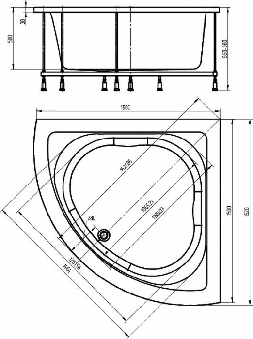Ванна с фронтальным экраном (вклеенный каркас) Aquatek Юпитер арт. UPT150-0000026