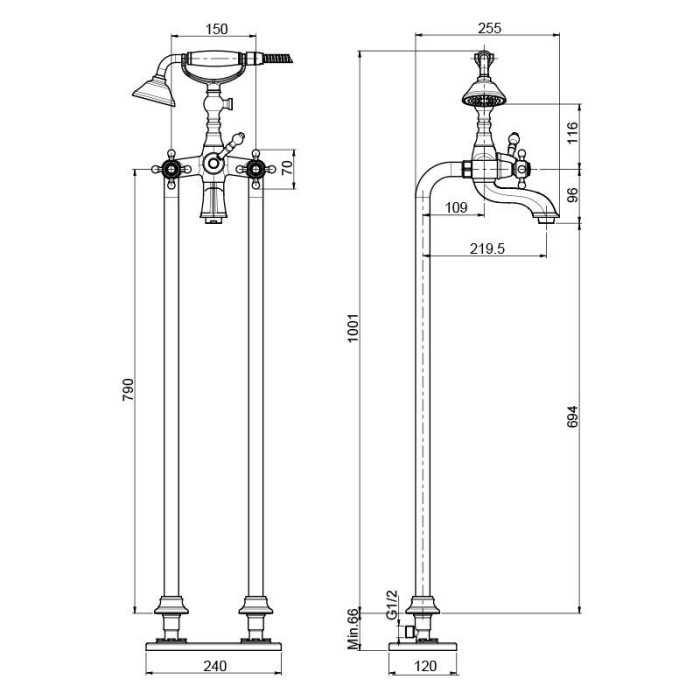 Fima Carlo Frattini Смеситель напольный для ванны с душевым комплектом, Elizabeth, F5084/4CR цвет: хром