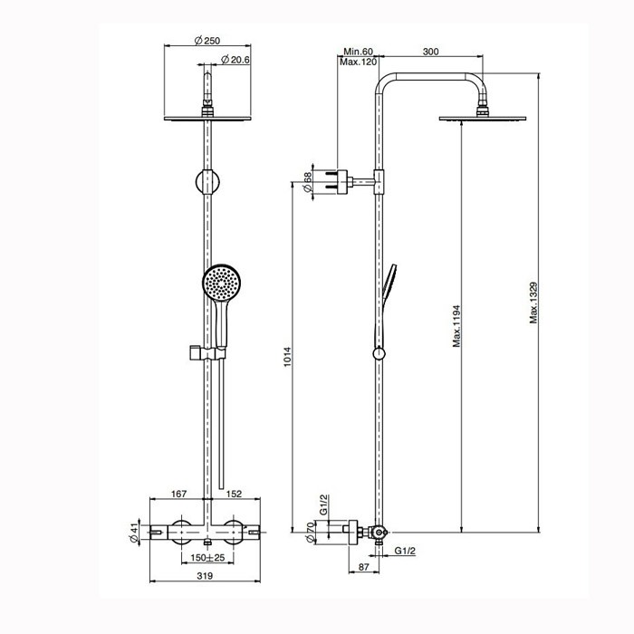 Fima Carlo Frattini Душевая стойка с однорычажным смесителем: верхним душем и ручным душем, Wellness, F3165/RP251CR цвет: хром