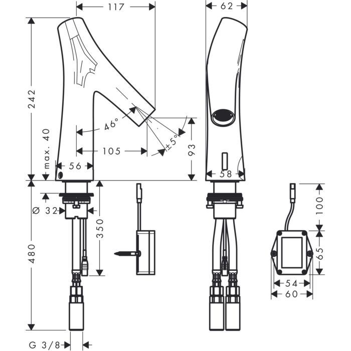 Электронный смеситель для раковины без регулировки температуры, питание от батареек Starck Organic Axor, хром арт. 12172000