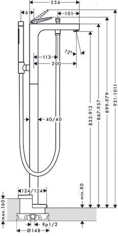 Смеситель для ванны Citterio Axor, шлифованный черный хром арт. 39440340
