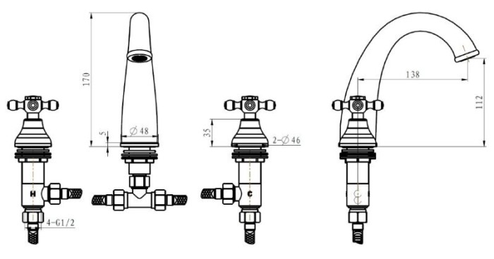 Смеситель для раковины, бронза, Medici Boheme 317