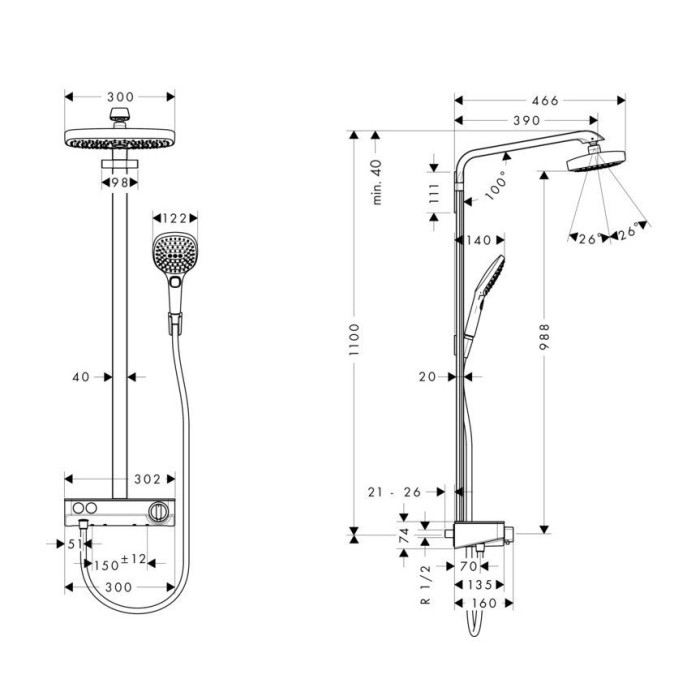 Душевая система с термостатом ShowerTablet Select 300 Raindance Select E Hansgrohe, хром арт. 27283000