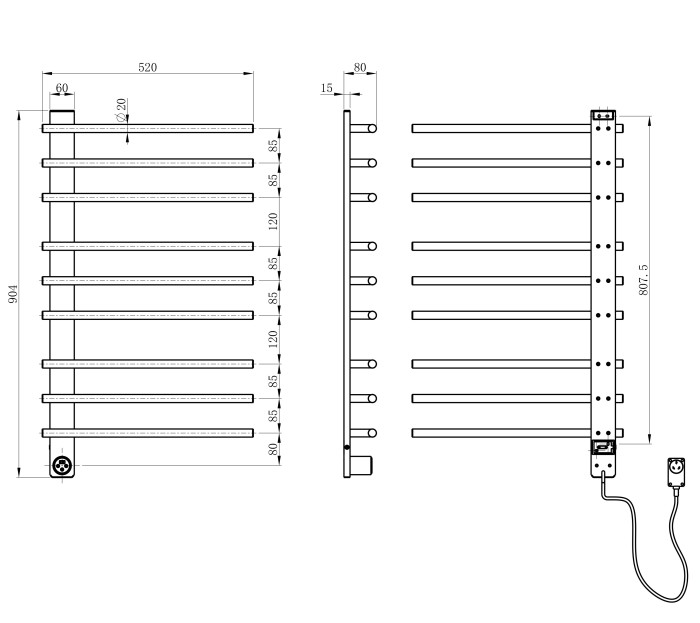Полотенцесушитель электрический, Wonzon & Woghand Nurnberg, WW-AL349-BN цвет: никель