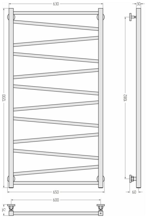 Сунержа Водяной полотенцесушитель 1200x600, Сирокко, 30-0253-1260 цвет: матовый белый