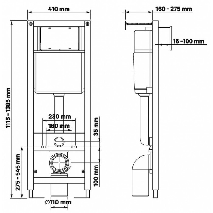 Инсталляция Berges Atom для подвесного унитаза, без кнопки арт. 040330