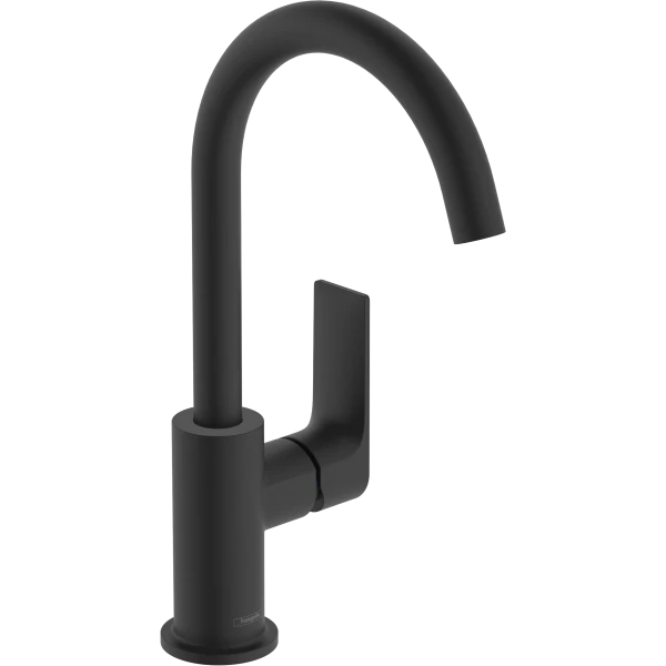 Смеситель для раковины с поворотным изливом со сливным гарнитуром, Hansgrohe Rebris E, черный арт. 72576670