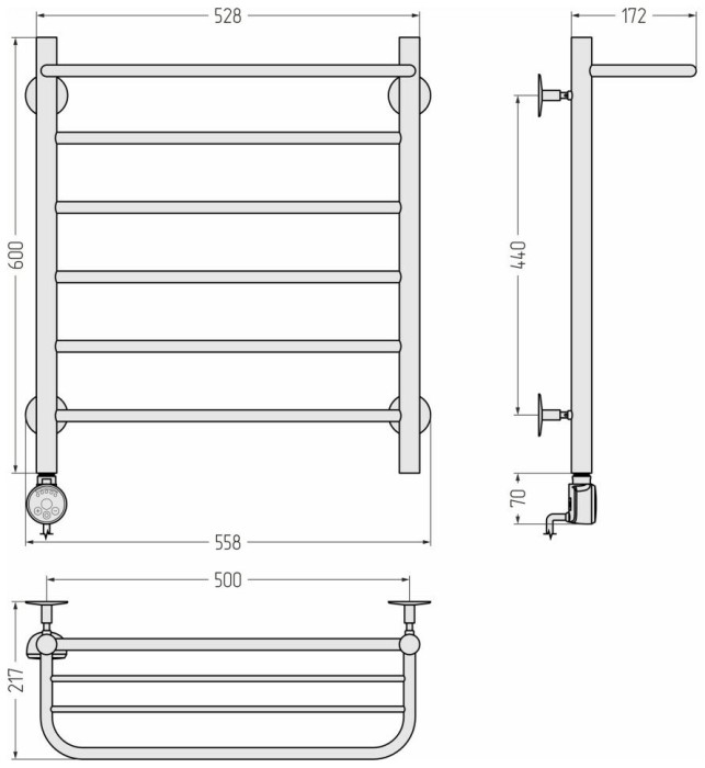Стилье Электрический полотенцесушитель 600x500, Формат 20, 00521-6050 цвет: без покрытия