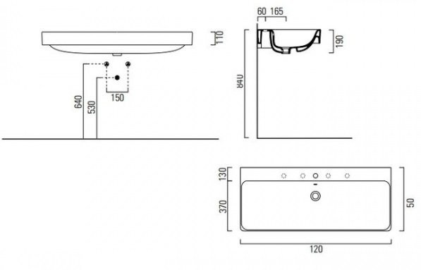 Подвесная раковина 120х50х19 см, санфаянс, Sand GSI арт. 9024111