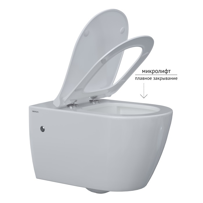 Комплект инсталляции -  кнопка хром глянец, унитаз MASCON Rimless, сидение дюропласт микролифт, быстросъём, Berges ATOM Line арт. 043350