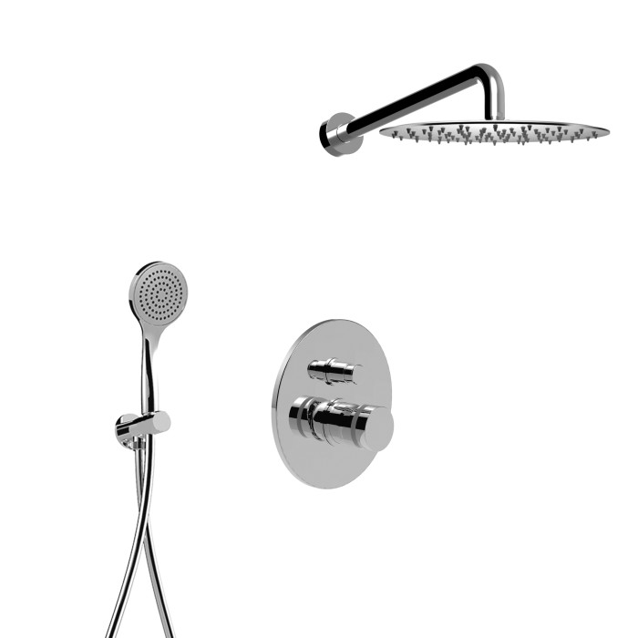 Встраиваемый комплект для душа со смесителем на 2 режима, дивертер-кнопка, ручной душ, кронтштейн, верхний душ d25, Giulini My ring, хром арт. MR0079