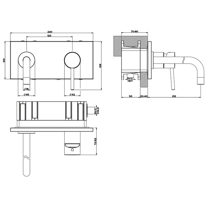 Смеситель для раковины, встраиваемый, излив: 21.2см., Gessi Emporio Via tortona, black xl арт. 44827#299