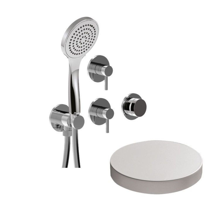 Встраиваемый смеситель для душа на 4 режима, однорычажный, поворотный переключатель, ручной душ + 3 доп. вывода воды, Giulini My ring, белый матовый арт. MRX5304BO