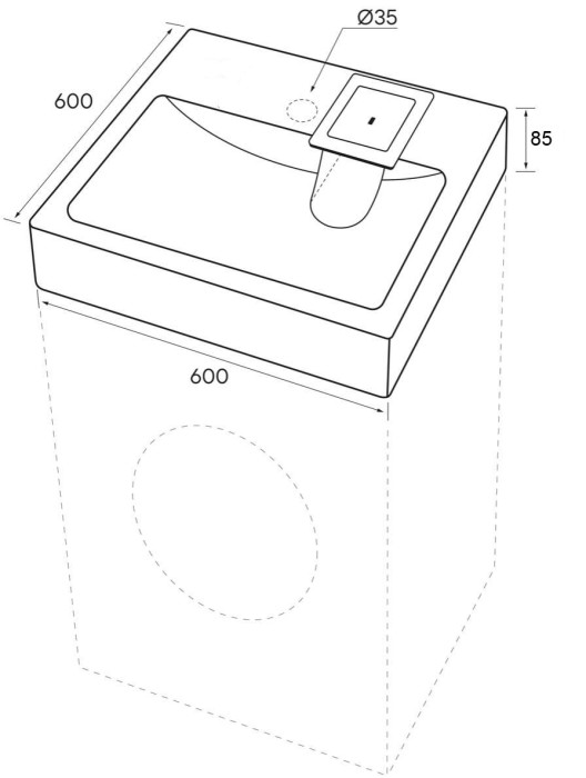 Раковина подвесная Monako 600х600х85 литьевой мрамор, бежевая, Azario Monako - CS00079880