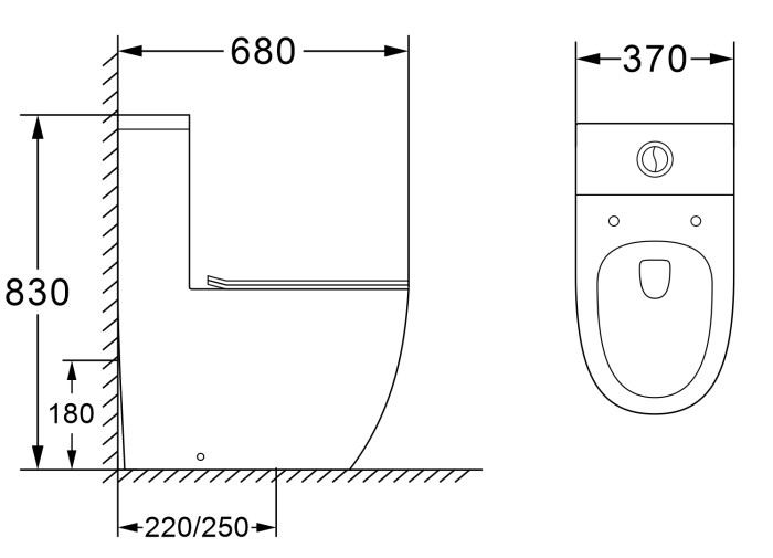 Унитаз-моноблок 680x370х830 напольный, безободковый, в комплекте со смывным механизмом Geberit и сиденьем дюропласт микролифт, Azario MORANO арт. AZ-1001-G
