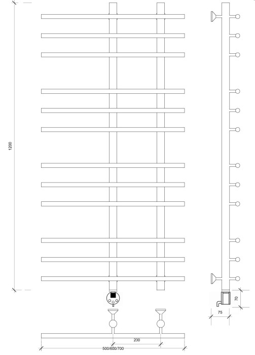 Полотенцесушитель электрический 120x20x70 Турин 3 Secado арт. 4673739244746