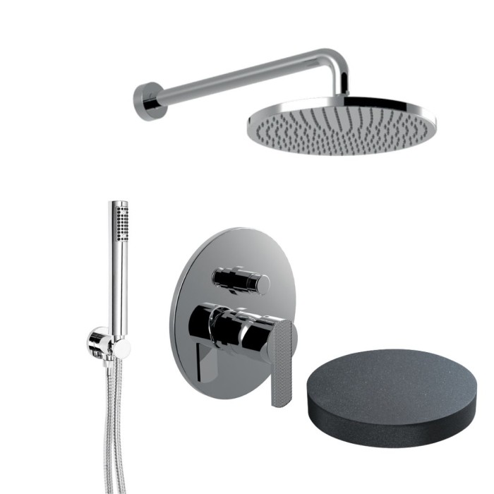 Встраиваемый смеситель для душа однорычажный с дивертером, верхний душ латунь, ручной душ, Giulini Surf deluxe, графит арт. 5813KBDLGF