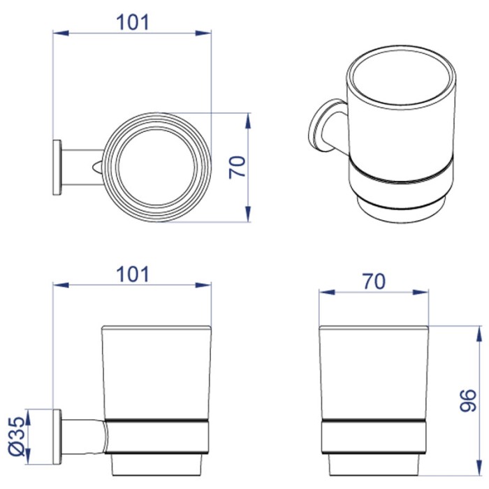Стакан керамический, хром, Azario Forny - AZ-88306