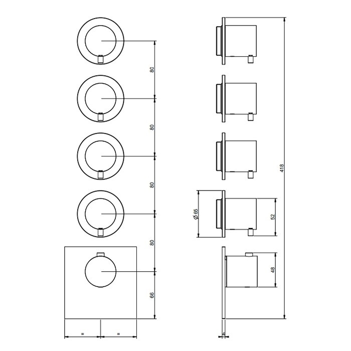 Смеситель для душа, встраиваемый, термостатический, на 4 источника, (внешние части), Gessi 316, black xl арт. 54508#299