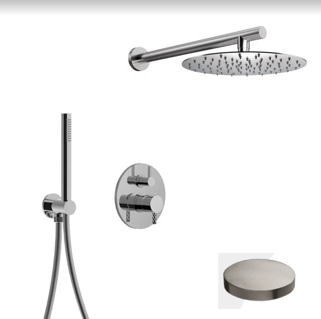 Внешняя часть встраиваемого смесителя для душа однорычажный с дивертером, верхний душ нержавеющая сталь, ручной душ, Giulini My future deluxe, никель матовый арт. 5967DEPNKO