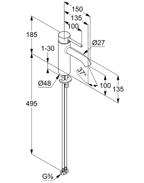 Смеситель для раковины Kludi Bozz цвет хром арт. 382820576