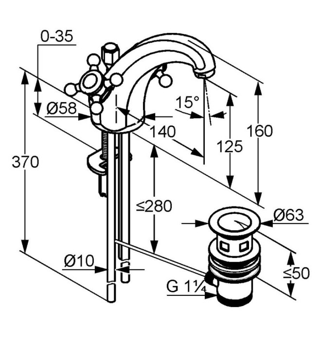 Смеситель для раковины dn15, 1926 Kludi, хром - 510100520