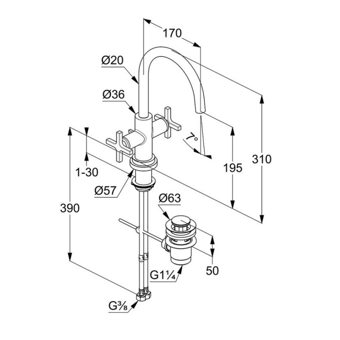 Смеситель для умывальника, nova fonte Kludi, хром - 201180520