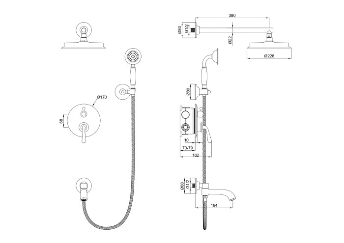 Душевая система встраиваемая, Wonzon & Woghand Steam, WW-88939008-BGM цвет: графит