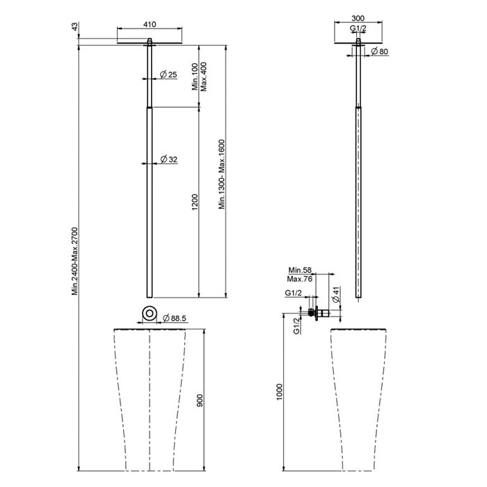 Fima Carlo Frattini Встроенный смеситель с потолочный излив, Nomos go, F4181CR F2648 цвет: хром