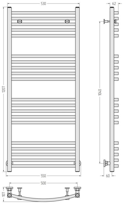 Сунержа Водяной полотенцесушитель 1200x500, Аркус, 051-0251-1250 цвет: состаренная латунь