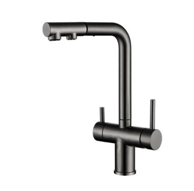 Смеситель для кухни с выдвижным изливом и подключением фильтра, Wonzon &amp; Woghand, WW-88458018-BGM цвет: графит