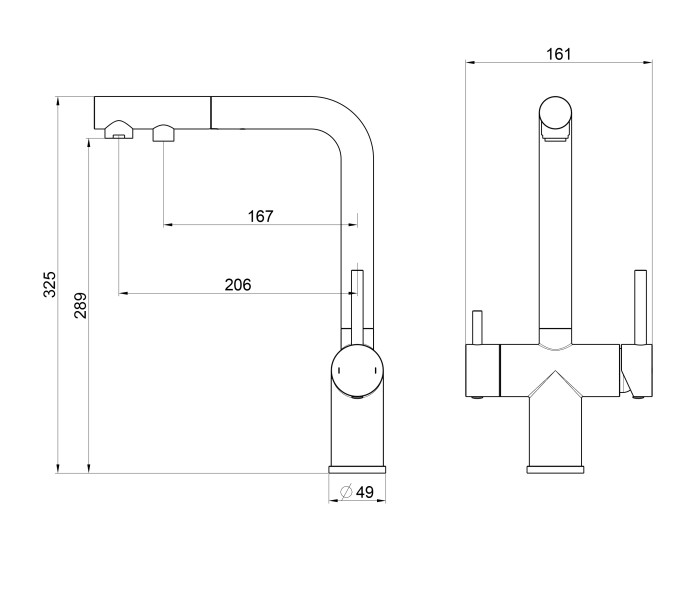 Смеситель для кухни с выдвижным изливом и подключением фильтра, Wonzon & Woghand, WW-88458018-BGM цвет: графит