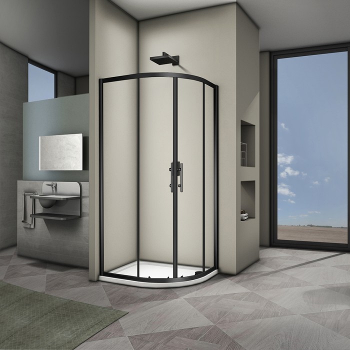 Душевой угол 900x900x1900, Veconi Rovigo, черный, стекло прозрачное арт. RV07B-90-01-C3