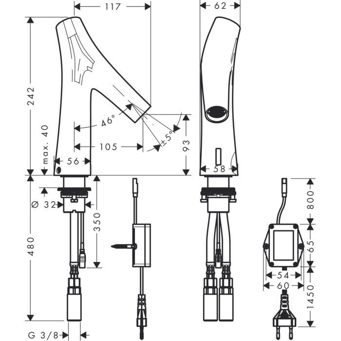 Электронный смеситель для раковины без регулировки температуры Starck Organic Axor, шлифованный черный хром арт. 12174340
