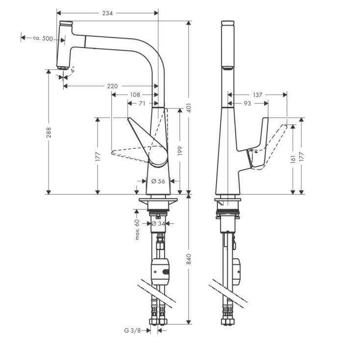 Смеситель для кухни, с вытяжным изливом, Eco, Hansgrohe Talis Select M51, нержавеющая сталь арт. 72826800