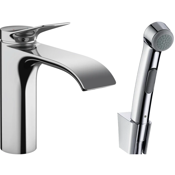 Смеситель для раковины со сливным гарнитуром и гигиеническим душем, Hansgrohe Vivenis, хром арт. 75210000