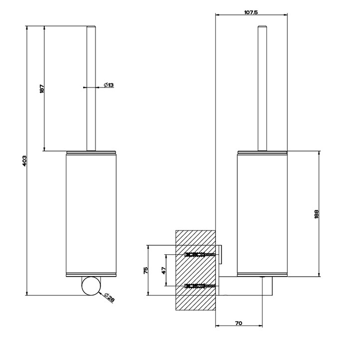 Ершик настенный, Gessi 316, brushed black metal pvd арт. 54719#707
