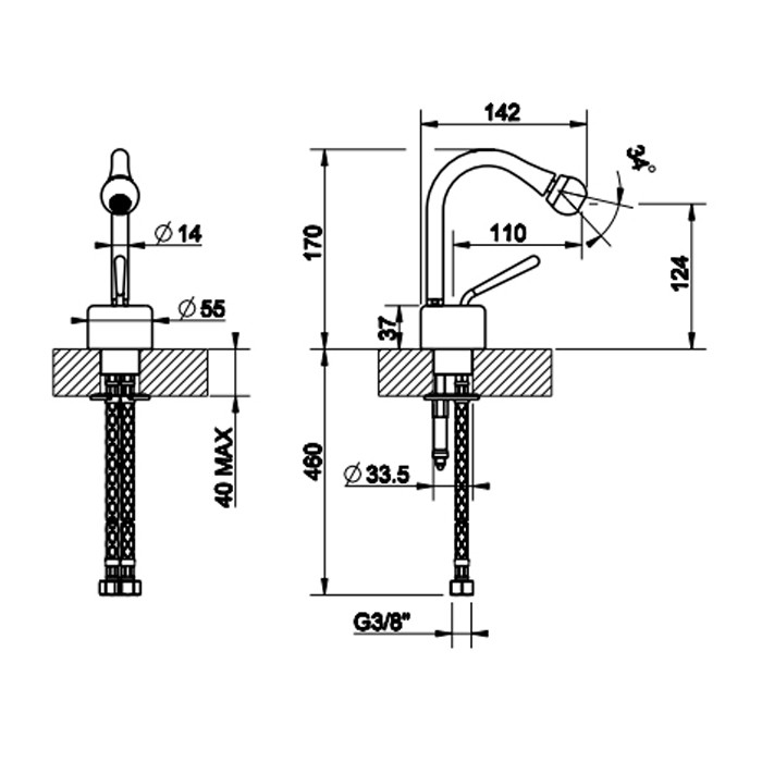 Смеситель для биде на 1 отверстие, с фиксированным носиком, Gessi Goccia, хром арт. 33807#031