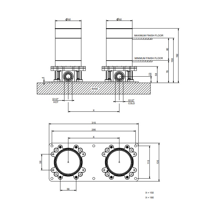 Встраиваемая часть напольного смесителя для ванны, Gessi Venti20, хром арт. 65099#031