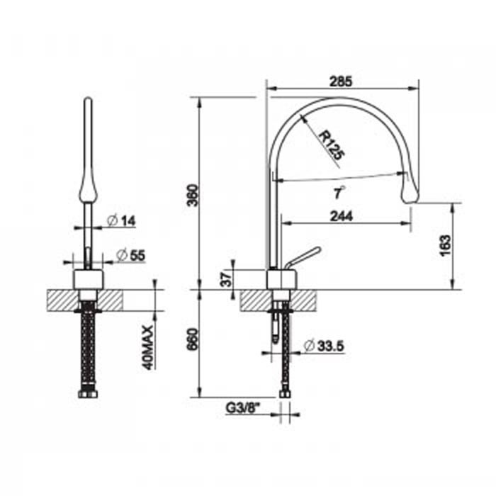 Смеситель для раковины на 1 отверстие, излив 244мм R=125, Gessi Goccia, черный арт. 33602#299