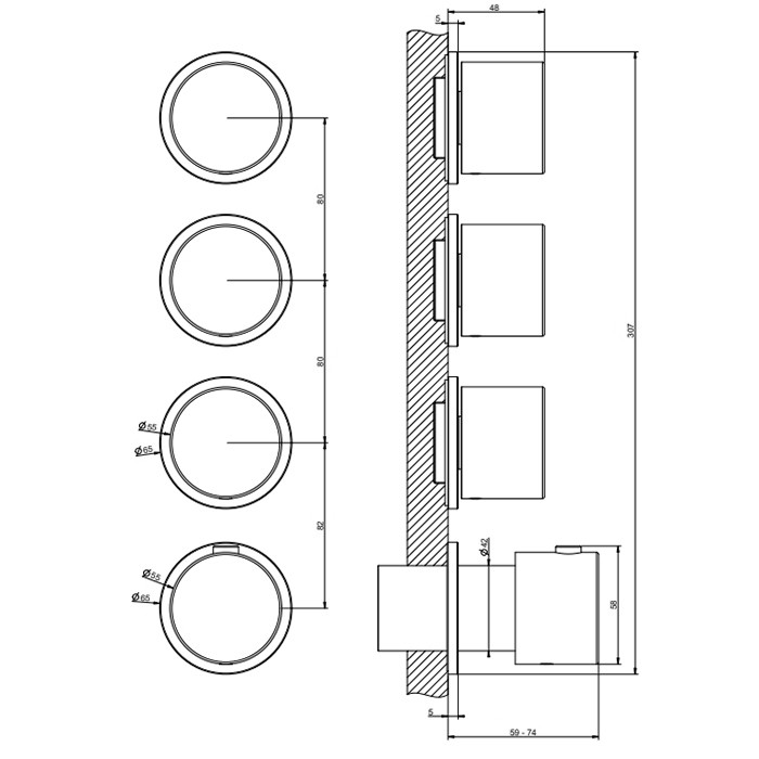 Смеситель для душа, встраиваемый, термостатический, с переключателем на 3 положения, Gessi Habito, хром арт. 63436#031