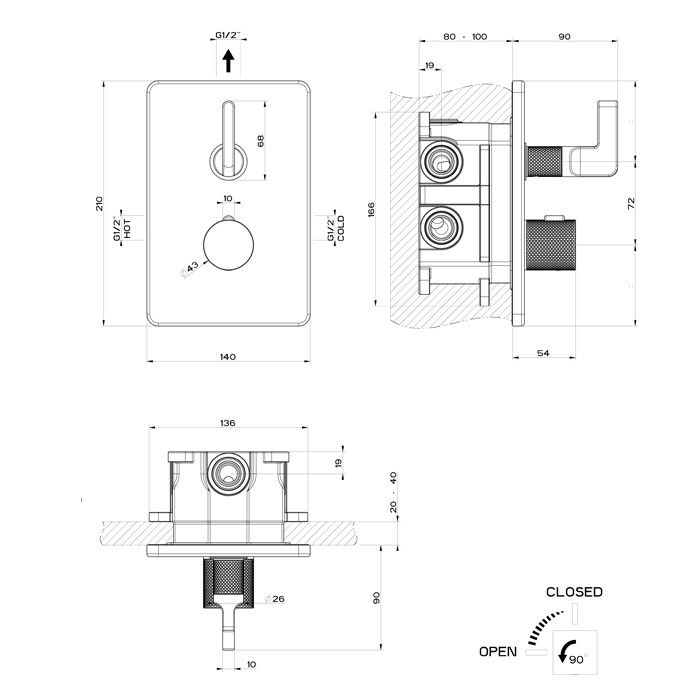 Термостатический смеситель, 1 выход, Gessi Inciso, black xl арт. 58132#299