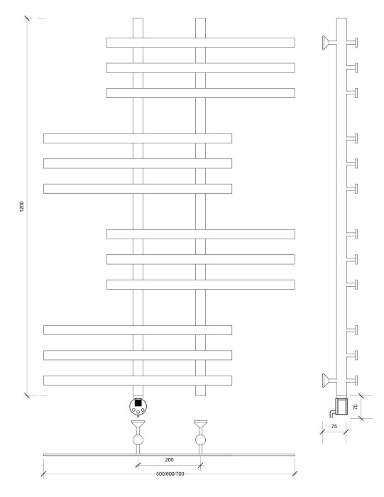 Полотенцесушитель электрический 120x20x50 Понтида 6 Secado арт. 4673739240762