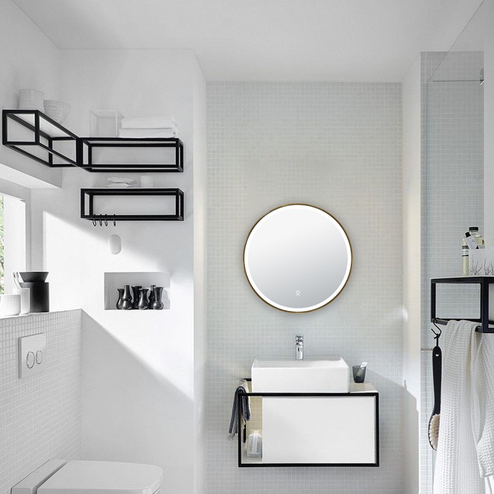 Зеркало D600 сенсорный выключатель с функцией диммера, в алюминиевой раме, цвет дерево, Azario Lotos - AZ-Z-260CS